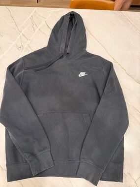 Nike Men's Dark Gray Crewneck Hoodie with White Logo